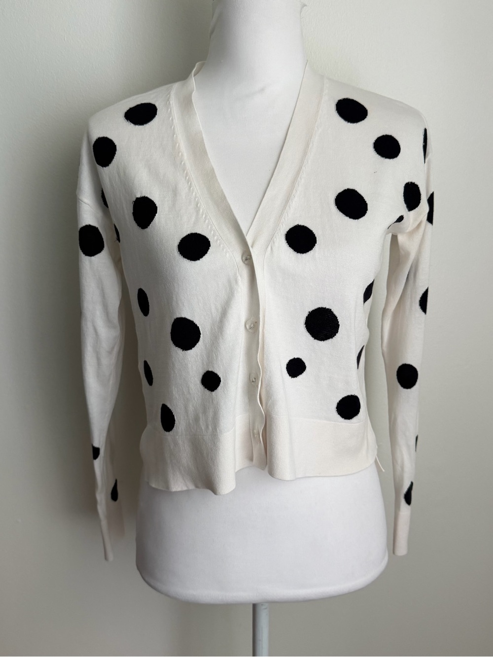 Ivory and Navy Polka Dot Cardigan Ann Taylor Size XS